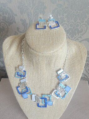 Blue Geometric Abstract Necklace Set